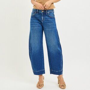 RISEN Mid Rise Crop Barrel Jeans